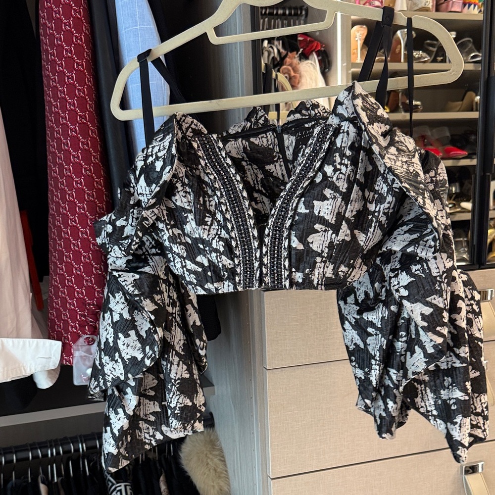 Elegant Black and White Floral Blouse